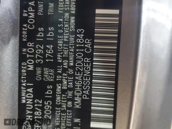 ✅ 2013 Hyundai Elantra SE • VIN: KMHDH6AE2DU011843 • Lot: 81942985. Listed on Copart with 136,492 mi. Free auction sales archive from the USA and detailed vehicle history report at DreamBid. Image 12.