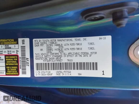 ✅ 2018 Toyota Tundra SR5 • VIN: 5TFDW5F16JX749827 • Lot: 43590103. Wystawiony na IAAI z przebiegiem 75 770 mil. Bezpłatny archiwum sprzedaży aukcyjnych z USA i szczegółowy raport historii pojazdu na DreamBid. Zdjęcie 9.