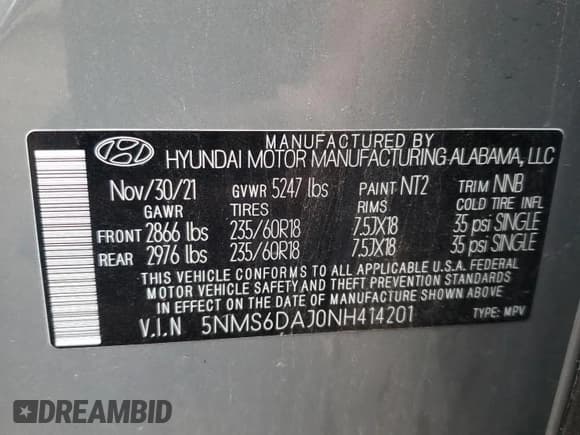 ✅ 2022 Hyundai Santa Fe SEL • VIN: 5NMS6DAJ0NH414201 • Lot: 60950874. Wystawiony na Copart z przebiegiem 37 610 mil. Bezpłatny archiwum sprzedaży aukcyjnych z USA i szczegółowy raport historii pojazdu na DreamBid. Zdjęcie 14.