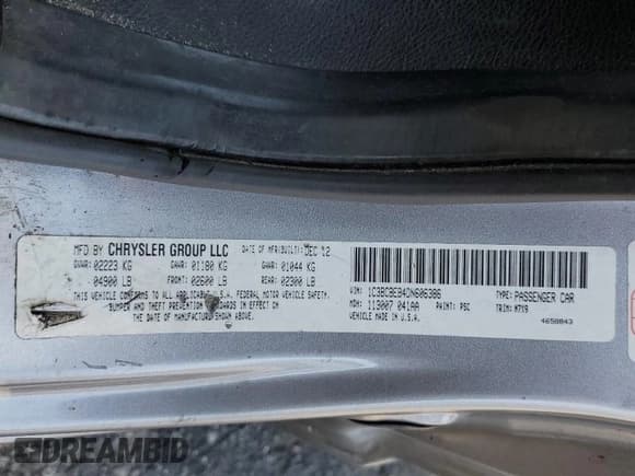 ✅ 2013 Chrysler 200 Touring • VIN: 1C3BCBEB4DN606386 • Lot: 68857365. Listed on Copart with 133,208 mi. Free auction sales archive from the USA and detailed vehicle history report at DreamBid. Image 12.