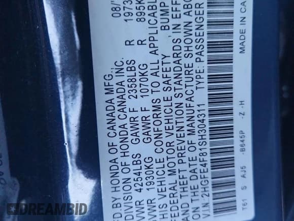 ✅ 2025 Honda Civic Sport • VIN: 2HGFE4F81SH304311 • Lot: 81439885. Listed on Copart with 11,007 mi. Free auction sales archive from the USA and detailed vehicle history report at DreamBid. Image 13.