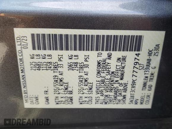 ✅ 2023 Nissan Rogue SL • VIN: 5N1BT3CB9PC777974 • Lot: 81683915. Listed on Copart with 115,210 mi. Free auction sales archive from the USA and detailed vehicle history report at DreamBid. Image 14.