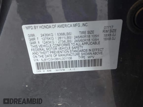 ✅ 2017 Acura MDX • VIN: 5J8YD3H38HL001108 • Лот: 43449872. Опубликован ранее на IAAI с пробегом 162 435 миль. Бесплатный доступ к архиву аукционных продаж из США и подробный отчёт об истории автомобиля на DreamBid. Изображение 9.