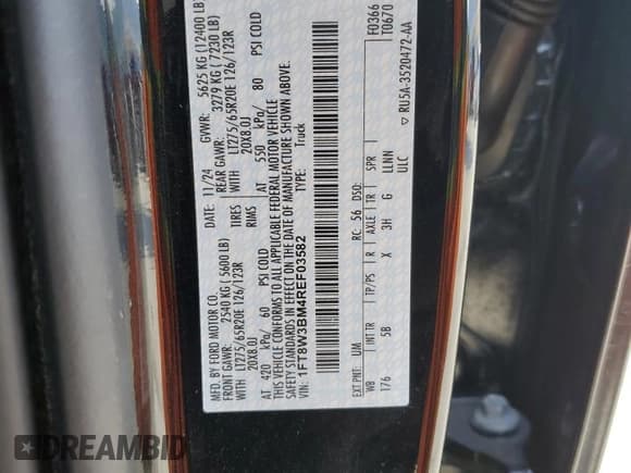 ✅ 2024 Ford F-350 XL • VIN: 1FT8W3BM4REF03582 • Лот: 91920705. Опубликован ранее на Copart с пробегом 26 282 миль. Бесплатный доступ к архиву аукционных продаж из США и подробный отчёт об истории автомобиля на DreamBid. Изображение 12.