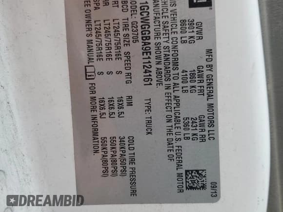 ✅ 2014 Chevrolet Express Cargo • VIN: 1GCWGGBA9E1124161 • Lot: 59983055. Listed on Copart with 233,189 mi. Free auction sales archive from the USA and detailed vehicle history report at DreamBid. Image 13.