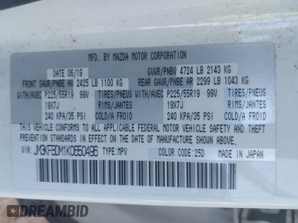 ✅ 2019 Mazda CX-5 Grand Touring • VIN: JM3KFBDM1K0650496 • Lot: 43483224. Listed on IAAI with 107,358 mi. Free auction sales archive from the USA and detailed vehicle history report at DreamBid. Image 9.