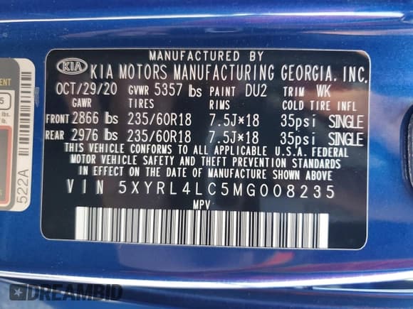 ✅ 2021 Kia Sorento S • VIN: 5XYRL4LC5MG008235 • Лот: 69293585. Опубликован ранее на Copart с пробегом 72 790 миль. Бесплатный доступ к архиву аукционных продаж из США и подробный отчёт об истории автомобиля на DreamBid. Изображение 14.