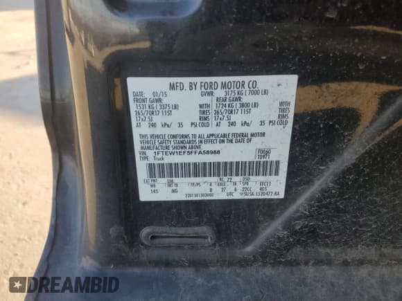 ✅ 2015 Ford F-150 Lariat • VIN: 1FTEW1EF5FFA58988 • Лот: 93243765. Опубликован ранее на Copart с пробегом 191 312 миль. Бесплатный доступ к архиву аукционных продаж из США и подробный отчёт об истории автомобиля на DreamBid. Изображение 12.