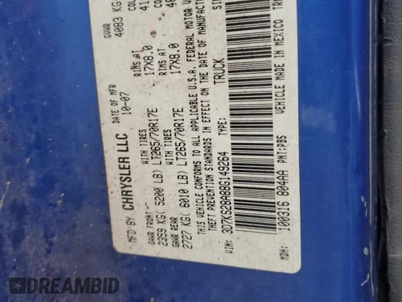 ✅ 2008 Dodge 2500 Laramie • VIN: 3D7KS28A88G149264 • Лот: 86390194. Опубликован ранее на Copart с пробегом 279 609 миль. Бесплатный доступ к архиву аукционных продаж из США и подробный отчёт об истории автомобиля на DreamBid. Изображение 12.