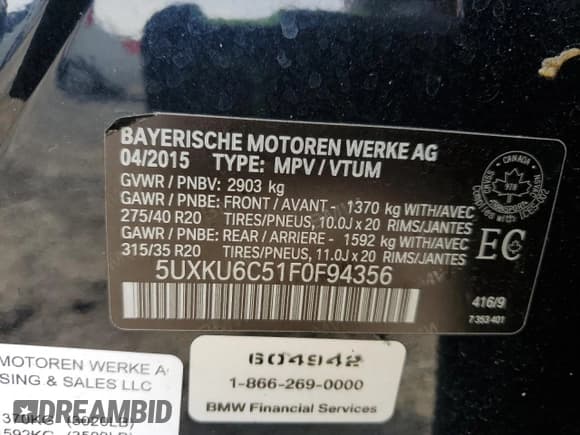 ✅ 2015 BMW X6 xDrive50i • VIN: 5UXKU6C51F0F94356 • Lot: 82709535. Listed on Copart with 266,112 mi. Free auction sales archive from the USA and detailed vehicle history report at DreamBid. Image 13.