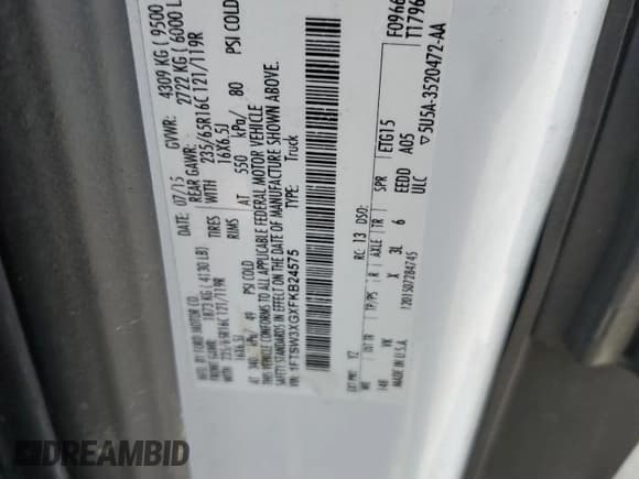 ✅ 2015 Ford Transit Cargo • VIN: 1FTSW3XGXFKB24575 • Lot: 50650055. Listed on Copart with 273,049 mi. Free auction sales archive from the USA and detailed vehicle history report at DreamBid. Image 13.