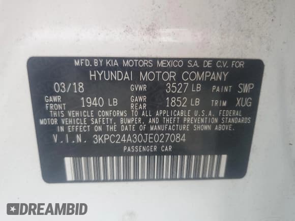 ✅ 2018 Hyundai Accent SEL • VIN: 3KPC24A30JE027084 • Лот: 73938664. Опубликован ранее на Copart с пробегом Не указан. Бесплатный доступ к архиву аукционных продаж из США и подробный отчёт об истории автомобиля на DreamBid. Изображение 13.