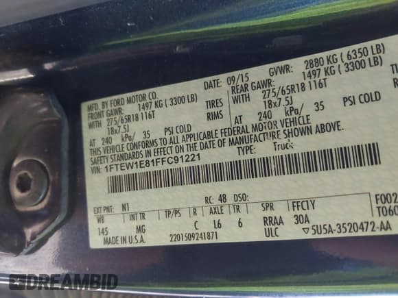 ✅ 2015 Ford F-150 XLT • VIN: 1FTEW1E81FFC91221 • Лот: 43667836. Опубликован ранее на IAAI с пробегом 196 240 миль. Бесплатный доступ к архиву аукционных продаж из США и подробный отчёт об истории автомобиля на DreamBid. Изображение 9.