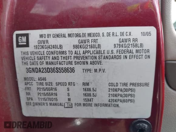 ✅ 2006 Chevrolet HHR LT • VIN: 3GNDA23D36S558636 • Lot: 42060503. Listed on IAAI with 165,801 mi. Free auction sales archive from the USA and detailed vehicle history report at DreamBid. Image 9.