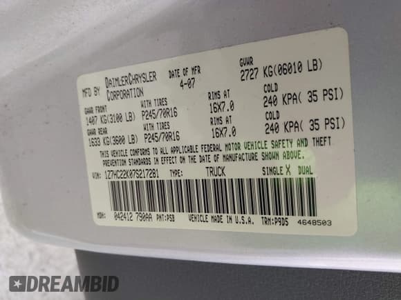 ✅ 2007 Mitsubishi Raider LS • VIN: 1Z7HC22K07S217281 • Lot: 42126791. Listed on IAAI with 108,114 mi. Free auction sales archive from the USA and detailed vehicle history report at DreamBid. Image 9.