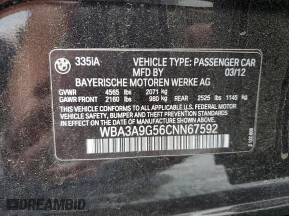 ✅ 2012 BMW 3 Series 335i • VIN: WBA3A9G56CNN67592 • Лот: 54086545. Опубликован ранее на Copart с пробегом Не указан. Бесплатный доступ к архиву аукционных продаж из США и подробный отчёт об истории автомобиля на DreamBid. Изображение 12.