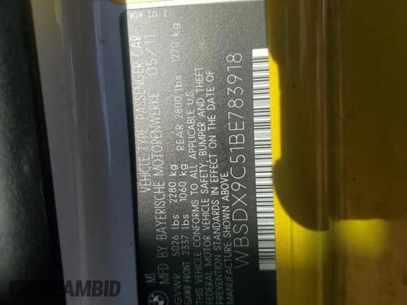 ✅ 2011 BMW M3 • VIN: WBSDX9C51BE783918 • Лот: 80067284. Опубликован ранее на Copart с пробегом 69 962 миль. Бесплатный доступ к архиву аукционных продаж из США и подробный отчёт об истории автомобиля на DreamBid. Изображение 12.