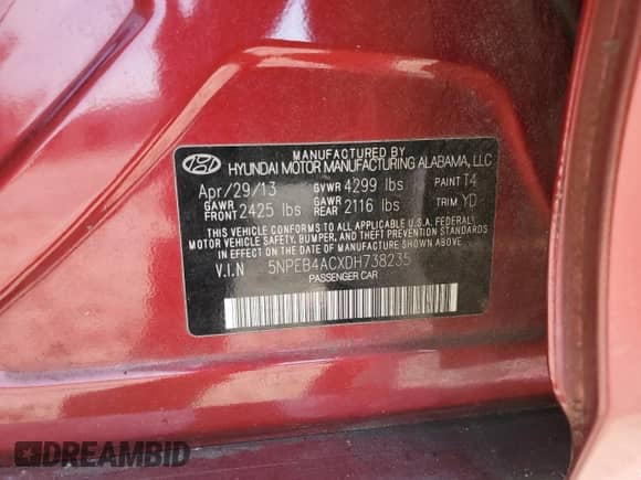 2013 Hyundai Sonata GLS z VIN 5NPEB4ACXDH738235, wystawiony jako Copart lot #81463895 z przebiegiem 143 948 mil mil oraz Szkoda całkowita • Salvage title. Historia ofert i sprzedaży dostępna na DreamBid. Obrazek 12.