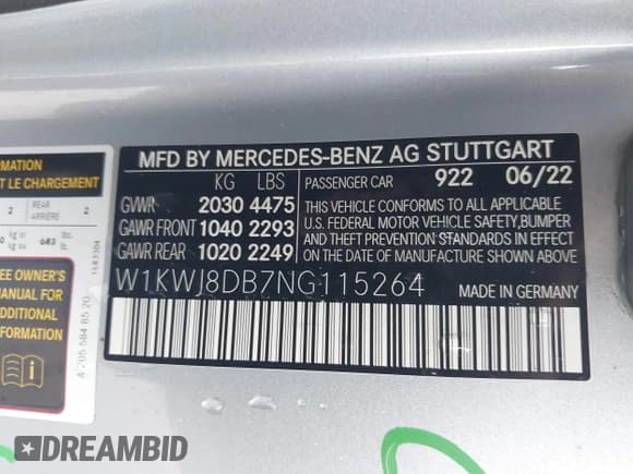 ✅ 2022 Mercedes-Benz C 300 • VIN: W1KWJ8DB7NG115264 • Lot: 41353889. Listed on IAAI with 24,361 mi. Free auction sales archive from the USA and detailed vehicle history report at DreamBid. Image 9.