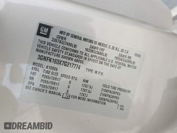 ✅ 2007 Chevrolet Suburban LTZ • VIN: 3GNFK163X7G217774 • Lot: 43051349. Listed on IAAI with 239,882 mi. Free auction sales archive from the USA and detailed vehicle history report at DreamBid. Image 9.