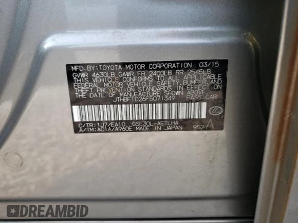 ✅ 2015 Lexus IS 250 • VIN: JTHBF1D26F5071349 • Lot: 62033705. Listed on Copart with 371,060 mi. Free auction sales archive from the USA and detailed vehicle history report at DreamBid. Image 12.