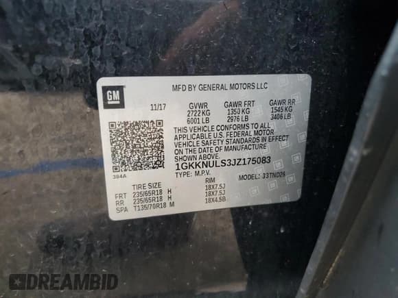 ✅ 2018 GMC Acadia SLT • VIN: 1GKKNULS3JZ175083 • Lot: 53570375. Listed on Copart with 143,900 mi. Free auction sales archive from the USA and detailed vehicle history report at DreamBid. Image 13.