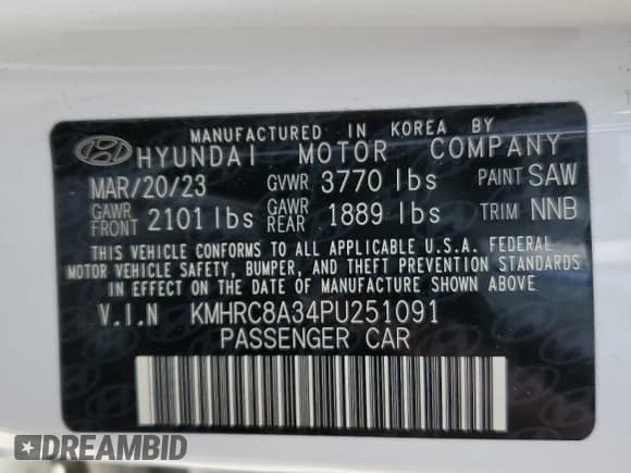 ✅ 2023 Hyundai Venue SEL • VIN: KMHRC8A34PU251091 • Lot: 43528685. Listed on Copart with 41,082 mi. Free auction sales archive from the USA and detailed vehicle history report at DreamBid. Image 14.