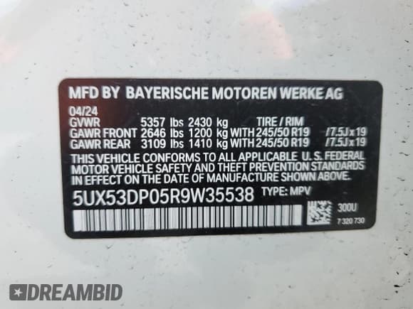 ✅ 2024 BMW X3 xDrive30i • VIN: 5UX53DP05R9W35538 • Lot: 70177915. Wystawiony na Copart z przebiegiem 9 957 mil. Bezpłatny archiwum sprzedaży aukcyjnych z USA i szczegółowy raport historii pojazdu na DreamBid. Zdjęcie 14.