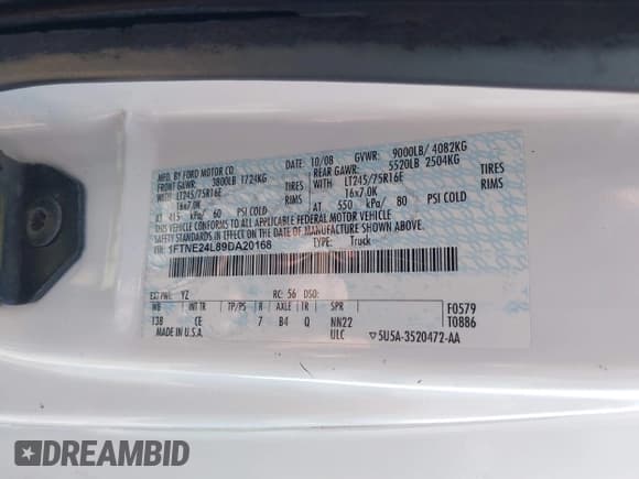 ✅ 2009 Ford Econoline Cargo • VIN: 1FTNE24L89DA20168 • Lot: 42245830. Listed on IAAI with 132,839 mi. Free auction sales archive from the USA and detailed vehicle history report at DreamBid. Image 9.