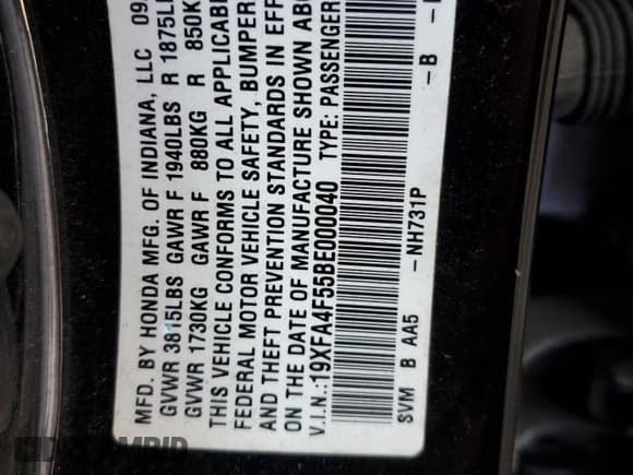 ✅ 2011 Honda Civic GX • VIN: 19XFA4F55BE000040 • Lot: 83755155. Listed on Copart with 174,698 mi. Free auction sales archive from the USA and detailed vehicle history report at DreamBid. Image 12.