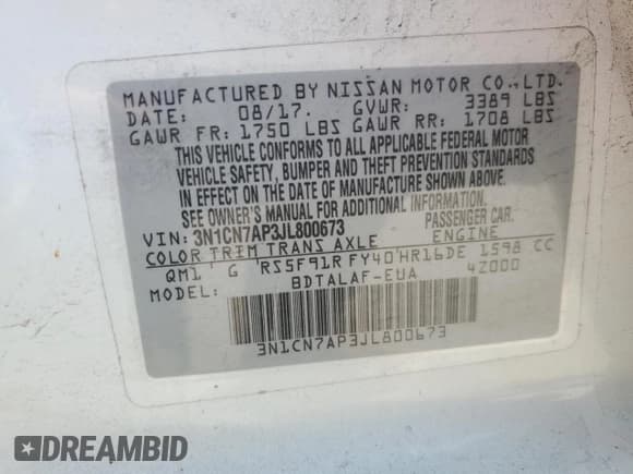 ✅ 2018 Nissan Versa S • VIN: 3N1CN7AP3JL800673 • Lot: 43741145. Wystawiony na Copart z przebiegiem 110 800 mil. Bezpłatny archiwum sprzedaży aukcyjnych z USA i szczegółowy raport historii pojazdu na DreamBid. Zdjęcie 14.