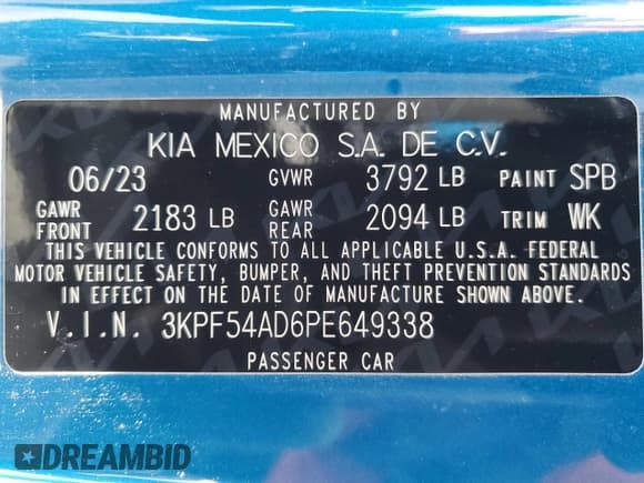 ✅ 2023 Kia Forte GT-Line • VIN: 3KPF54AD6PE649338 • Лот: 70957795. Опубликован ранее на Copart с пробегом 16 083 миль. Бесплатный доступ к архиву аукционных продаж из США и подробный отчёт об истории автомобиля на DreamBid. Изображение 12.