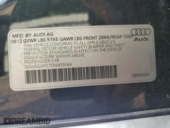 ✅ 2013 Audi A8 3.0L • VIN: WAUAGAFD7DN003466 • Lot: 67362875. Wystawiony na Copart z przebiegiem 108 628 mil. Bezpłatny archiwum sprzedaży aukcyjnych z USA i szczegółowy raport historii pojazdu na DreamBid. Zdjęcie 12.