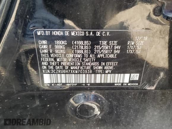 ✅ 2019 Honda HR-V EX-L • VIN: 3CZRU6H7XKM703938 • Лот: 62292735. Опубликован ранее на Copart с пробегом 143 721 миль. Бесплатный доступ к архиву аукционных продаж из США и подробный отчёт об истории автомобиля на DreamBid. Изображение 14.