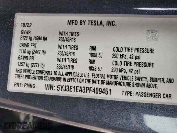 ✅ 2023 Tesla Model 3 • VIN: 5YJ3E1EA3PF409451 • Lot: 80679695. Wystawiony na Copart z przebiegiem 25 938 mil. Bezpłatny archiwum sprzedaży aukcyjnych z USA i szczegółowy raport historii pojazdu na DreamBid. Zdjęcie 12.