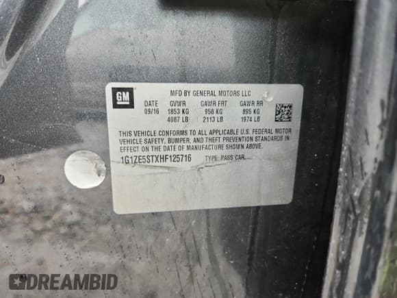 ✅ 2017 Chevrolet Malibu LT • VIN: 1G1ZE5STXHF125716 • Lot: 90326905. Listed on Copart with 115,264 mi. Free auction sales archive from the USA and detailed vehicle history report at DreamBid. Image 12.