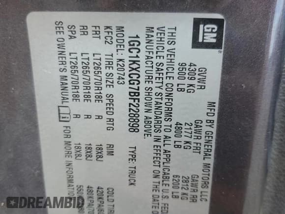 ✅ 2011 Chevrolet Silverado 2500HD LT • VIN: 1GC1KXCG7BF228898 • Lot: 69681355. Listed on Copart with 239,177 mi. Free auction sales archive from the USA and detailed vehicle history report at DreamBid. Image 12.