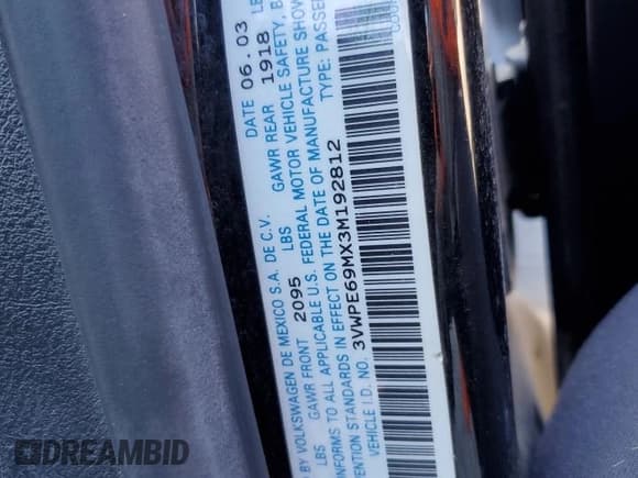 ✅ 2003 Volkswagen Jetta Wolfsburg Edition • VIN: 3VWPE69MX3M192812 • Лот: 69830925. Опубликован ранее на Copart с пробегом 123 497 миль. Бесплатный доступ к архиву аукционных продаж из США и подробный отчёт об истории автомобиля на DreamBid. Изображение 12.