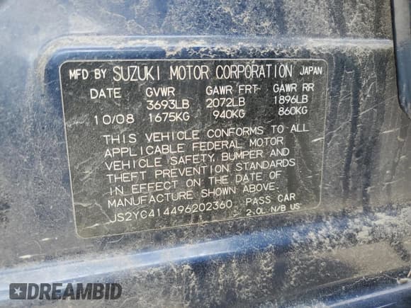 ✅ 2009 Suzuki SX4 Sport FWD • VIN: JS2YC414496202360 • Lot: 48233305. Wystawiony na Copart z przebiegiem 196 937 mil. Bezpłatny archiwum sprzedaży aukcyjnych z USA i szczegółowy raport historii pojazdu na DreamBid. Zdjęcie 14.