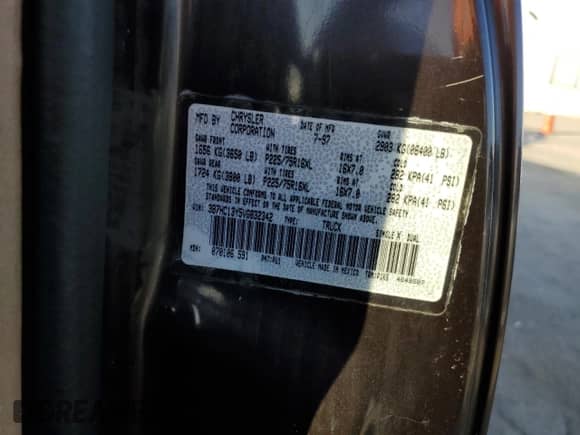 ✅ 1997 Dodge 1500 • VIN: 3B7HC13Y5VG832342 • Лот: 88210935. Размещён на Copart с пробегом 133 613 миль миль. Получите бесплатный доступ к архиву аукционных продаж из США и посмотрите подробный отчёт об истории автомобиля на DreamBid. Изображение 12.