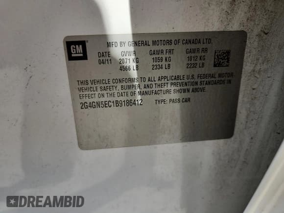 ✅ 2011 Buick Regal CXL RL1 • VIN: 2G4GN5EC1B9186412 • Lot: 92201295. Listed on Copart with 100,242 mi. Free auction sales archive from the USA and detailed vehicle history report at DreamBid. Image 12.