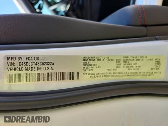 2025 Dodge Durango R/T Plus with VIN 1C4SDJCT4SC523225, listed as a Copart auction lot 80354635 with 215 mi miles and Salvage title. Bid and sale history available at DreamBid. Image 13.