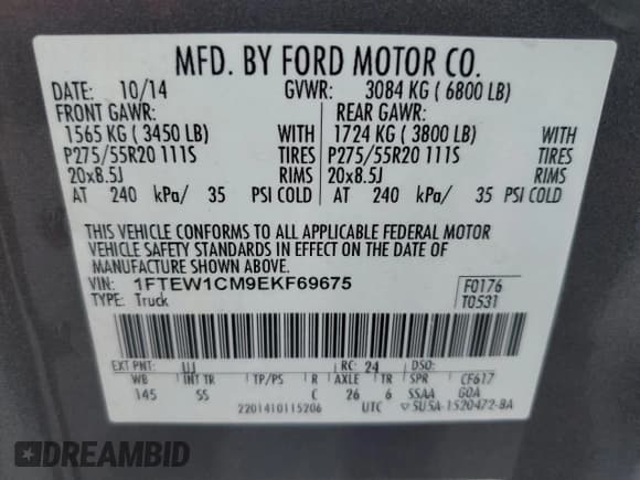 ✅ 2014 Ford F-150 XL • VIN: 1FTEW1CM9EKF69675 • Lot: 86234385. Listed on Copart with 130,329 mi. Free auction sales archive from the USA and detailed vehicle history report at DreamBid. Image 12.