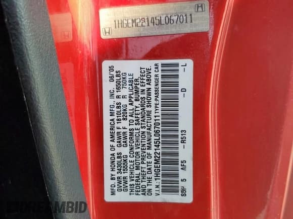 ✅ 2005 Honda Civic VP • VIN: 1HGEM22145L067011 • Lot: 67408905. Listed on Copart with 216,557 mi. Free auction sales archive from the USA and detailed vehicle history report at DreamBid. Image 12.