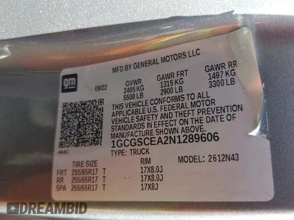 ✅ 2022 Chevrolet Colorado 2WD LT • VIN: 1GCGSCEA2N1289606 • Лот: 86897025. Опубликован ранее на Copart с пробегом 50 593 миль. Бесплатный доступ к архиву аукционных продаж из США и подробный отчёт об истории автомобиля на DreamBid. Изображение 12.