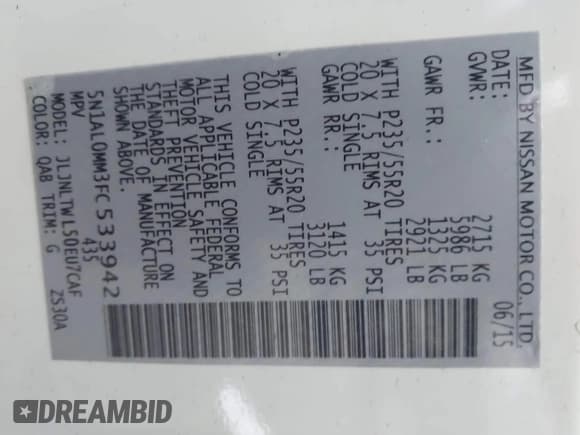 ✅ 2015 Infiniti QX60 • VIN: 5N1AL0MM3FC533942 • Lot: 41334022. Listed on IAAI with 101,244 mi. Free auction sales archive from the USA and detailed vehicle history report at DreamBid. Image 9.