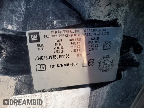 ✅ 2011 Buick Regal CXL Turbo TO7 • VIN: 2G4G15GV7B9191186 • Lot: 88681175. Listed on Copart with 198,180 mi. Free auction sales archive from the USA and detailed vehicle history report at DreamBid. Image 14.