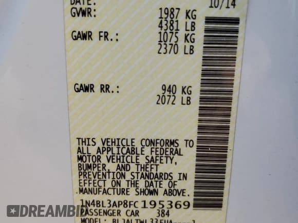 ✅ 2015 Nissan Altima SL • VIN: 1N4BL3AP8FC195369 • Лот: 90275065. Опубликован ранее на Copart с пробегом 66 751 миль. Бесплатный доступ к архиву аукционных продаж из США и подробный отчёт об истории автомобиля на DreamBid. Изображение 12.