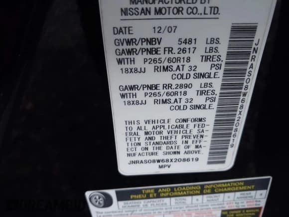 ✅ 2008 Infiniti FX • VIN: JNRAS08W68X208619 • Лот: 43406351. Опубликован ранее на IAAI с пробегом Не указан. Бесплатный доступ к архиву аукционных продаж из США и подробный отчёт об истории автомобиля на DreamBid. Изображение 9.