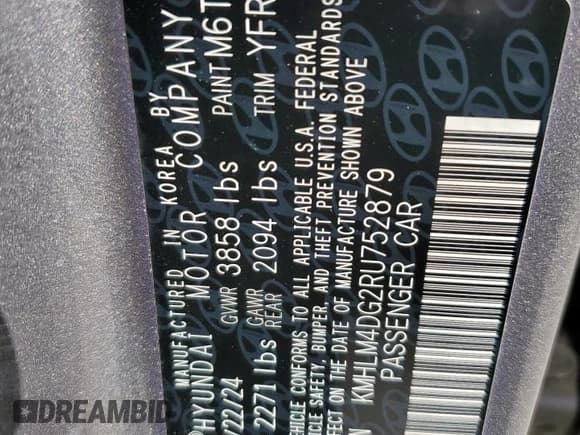 ✅ 2024 Hyundai Elantra SEL • VIN: KMHLM4DG2RU752879 • Lot: 86090405. Listed on Copart with 24,648 mi. Free auction sales archive from the USA and detailed vehicle history report at DreamBid. Image 13.